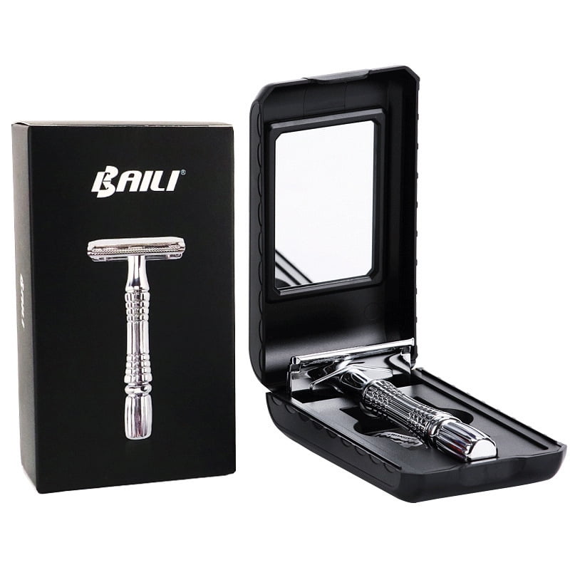Safety razor stainless steel with travel case double edge razor blades
