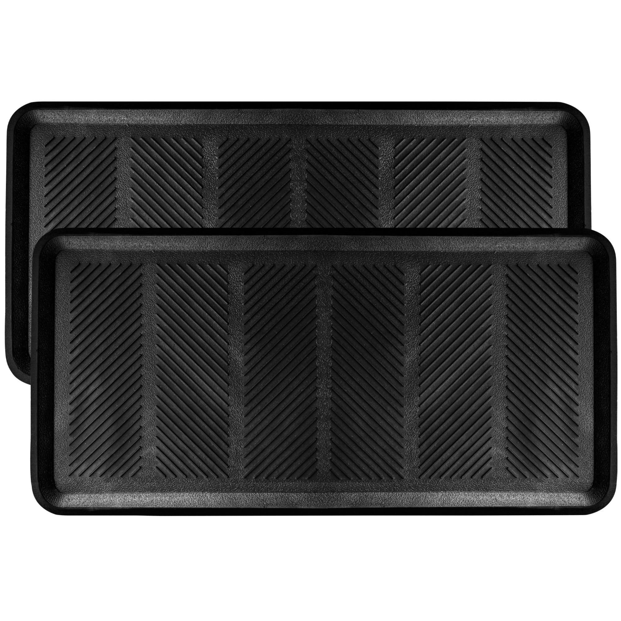 Black Rubber Non-Slip Rectangular Outdoor Doormat 32 x 16 Inches