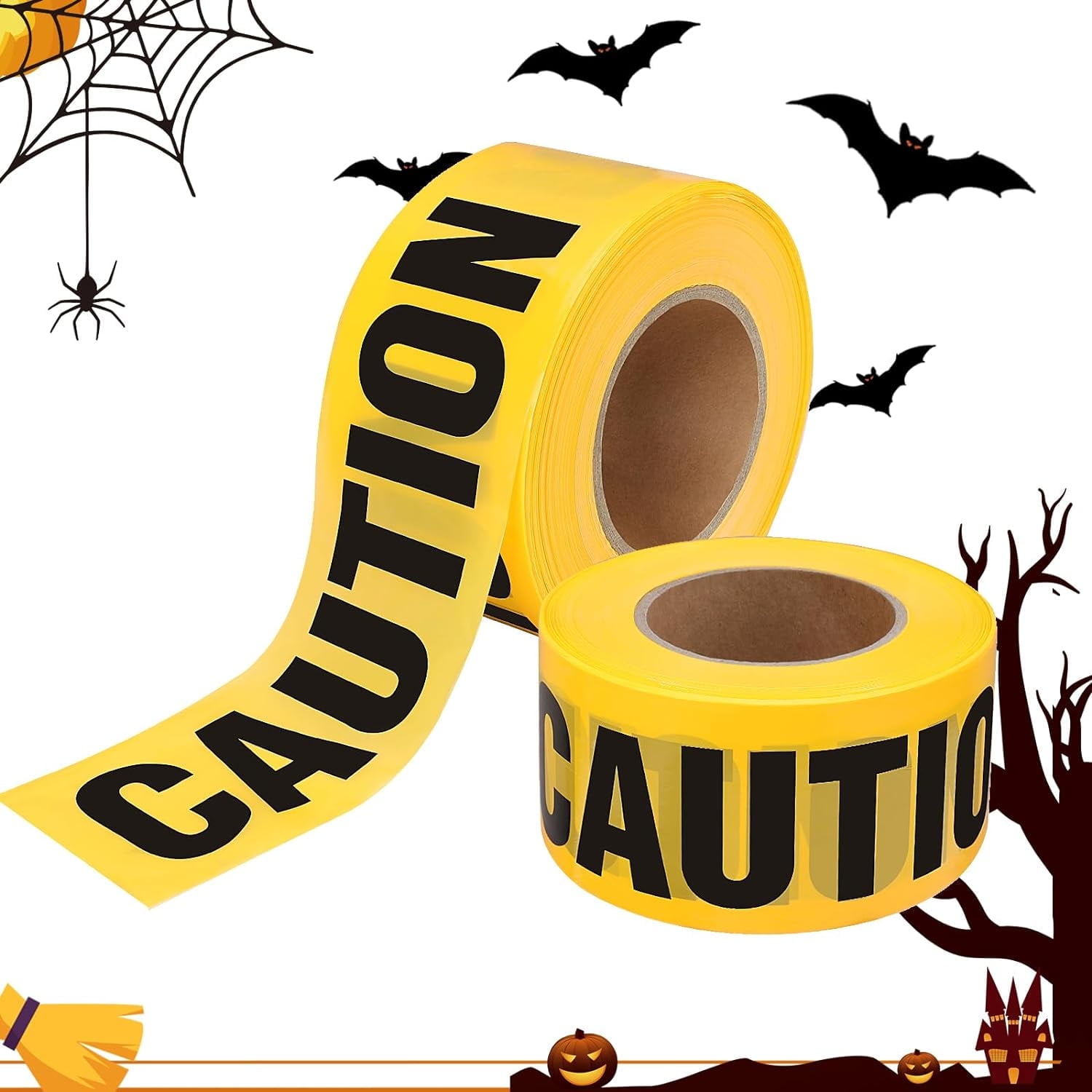 SafetyPro 2-Pack Caution Tape Roll, 3" x 1000 ft, Yellow Warning Safety Tape for Hazardous Areas, Decorate Halloween and Christmas