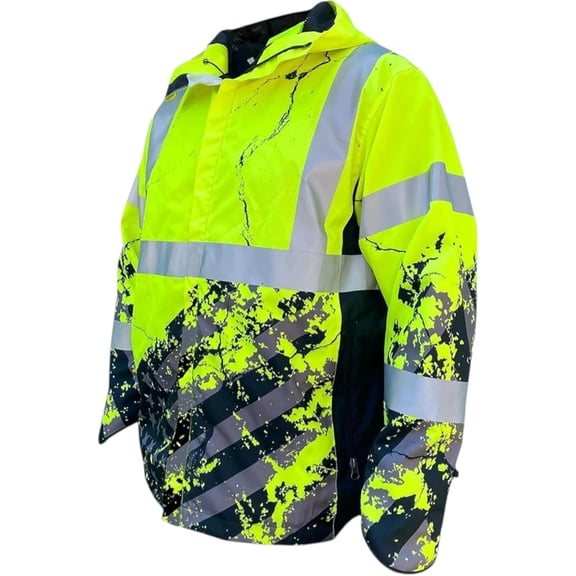 SafetyShirtz American Grit Hi Vis Rain Jacket for Men - Waterproof Shell, Mesh Lining, Drawcord Hood & Hem - Class 3 Type R - Meets ANSI/ISEA 107-2015 - Yellow - Large