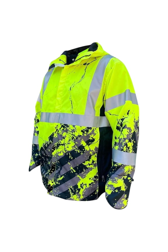 American Grit Hi Vis Rain Jacket for Men - Waterproof Shell, Mesh Lining, Drawcord Hood & Hem - Class 3 Type R - Meets ANSI/ISEA 107-2015 - Yellow - Large