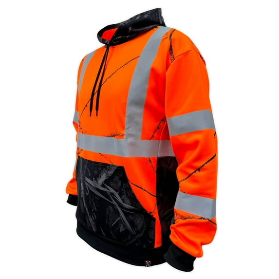 SafetyShirtz Men's SS360 Daybreak Camo - Class 3 - Type-R - Reflective Safety Hoodie, Orange - Medium