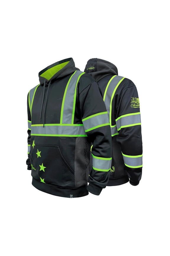 Men's SS360º Stealth 1776 Betsy Ross - Type-O - Enhanced Visibility - Reflective Safety Hoodie, Black - X-Large