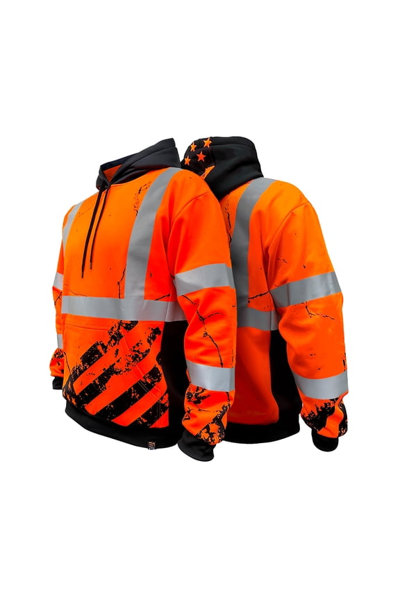 SS360º American Grit Hi Vis Hoodie for Men - Heavy-Duty Polyester with Soft Combed Fleece Interior - Class 3 Type R - Meets ANSI/ISEA 107-2020, Orange - 4X-Large