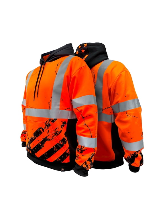 SS360º American Grit Hi Vis Hoodie for Men - Heavy-Duty Polyester with Soft Combed Fleece Interior - Class 3 Type R - Meets ANSI/ISEA 107-2020, Orange - Large