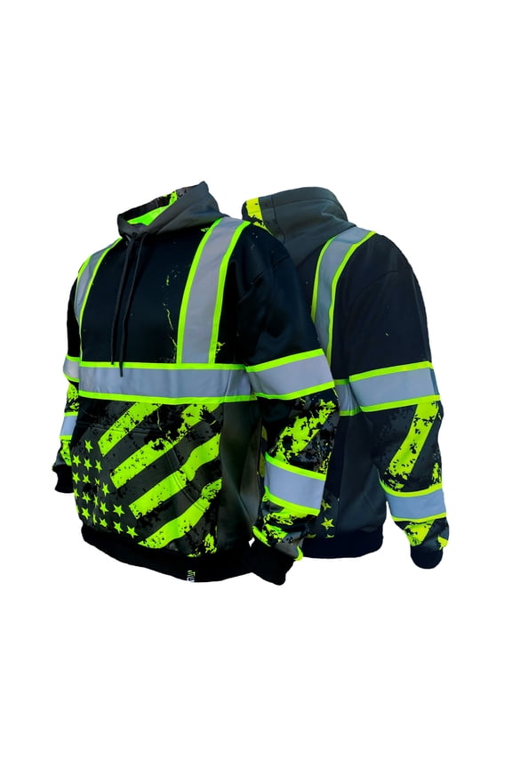 SS360º American Grit Hi Vis Hoodie for Men - Heavy-Duty Polyester with Soft Combed Fleece Interior - Type-O - Meets ANSI/ISEA 107-2020, Black - Large