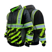 SafetyShirtz SS360  American Grit Zip-Up Hi Vis Hoodie for Men - Heavy-Duty Polyester with Soft Combed Fleece Interior - Type-O - Meets ANSI/ISEA 107-2020, Black - 3X-Large
