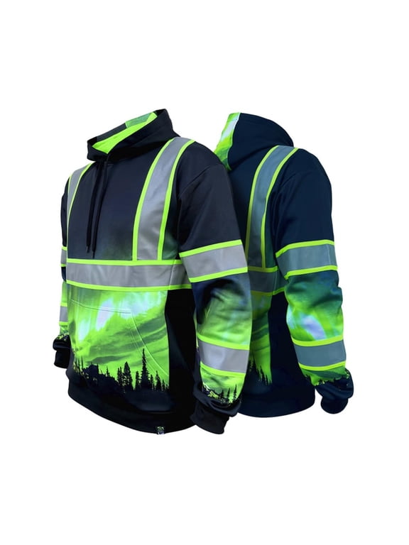SS360º Northern Lights Hi Vis Hoodie for Men - Heavy-Duty Polyester with Soft Combed Fleece Interior - Type-O - Meets ANSI/ISEA 107-2020, Black - Small