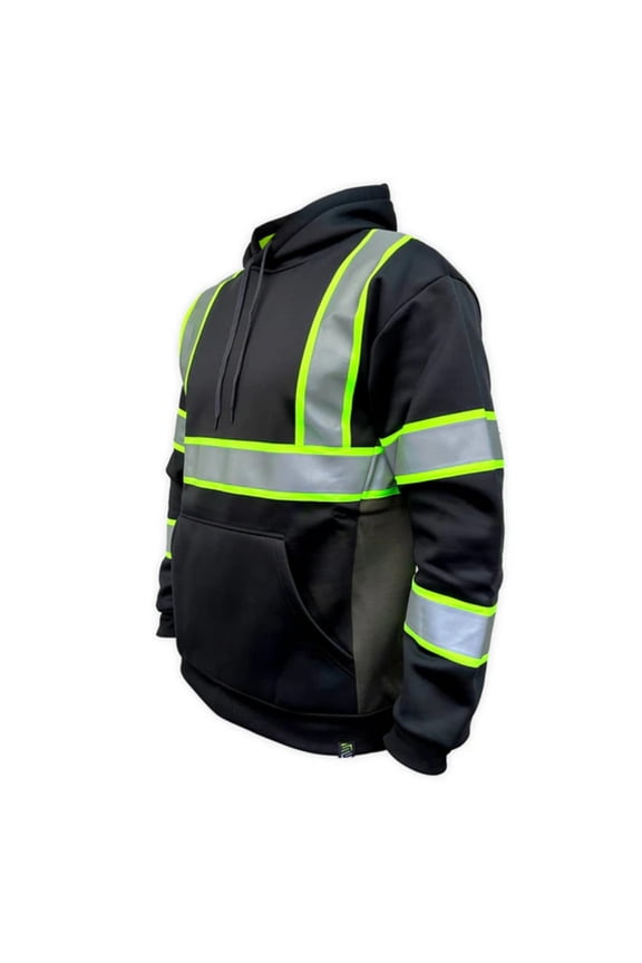 SS360º Stealth Basic Hi Vis Hoodie for Men - Heavy-Duty Polyester with Soft Combed Fleece Interior - Type-O - Meets ANSI/ISEA 107-2020, Black - X-Large
