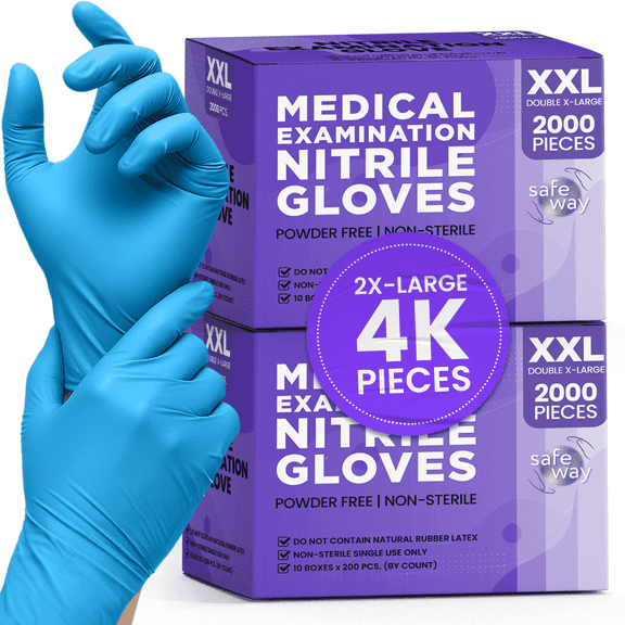 SAFEWAY USA Nitrile Medical Gloves Disposable, Non-Latex and Powder Free, Multi-purpose Textured Fingertips Gloves for Hospital and Lab Works, Esthetician, Nail Tech, and More — (4000 pcs, 2X-Large)