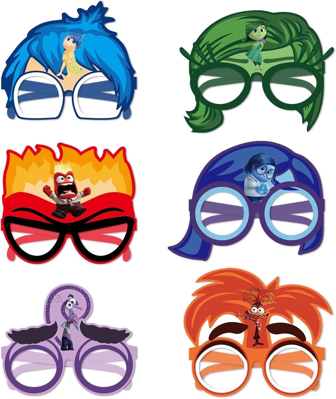 ZUITEH 12Pcs Mask Glasses Party Favors for Inside Out, Inside Out 2 Party Glasses Themed Party Supplies Dress Up Masks Photo Booth Prop Cartoon Character Cosplay Birthday Gift for Kids and Adults