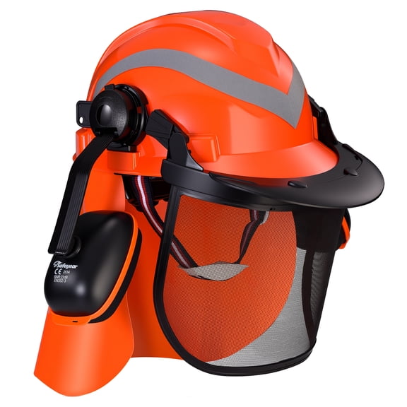Safeyear Chainsaw Helmet with Face Shield and Ear Muffs, ANSI Z89.1 Forestry Helmet Hard Hat with Chin Strap, Mesh Visor & Hearing Protection for Logging, Arborist, Tree Cutting