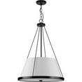 thumbnail image 1 of Saffert Collection Three-Light New Traditional Matte Black White Linen Glass Pendant Light, 1 of 2