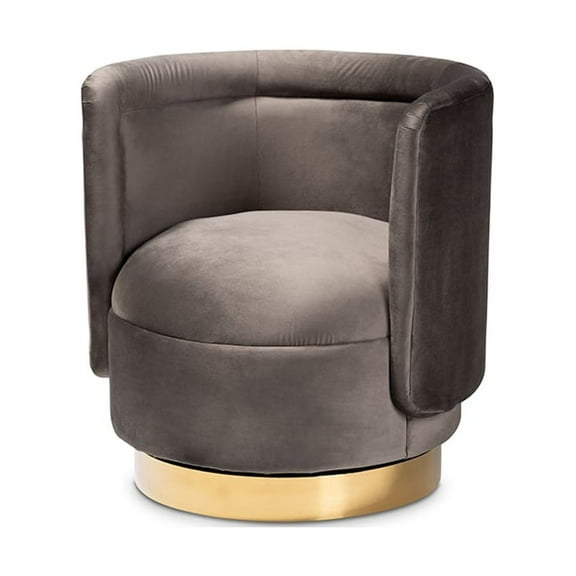 Baxton Studio Saffi Glam and Luxe Grey Velvet Fabric Upholstered Gold Finished Swivel Accent Chair