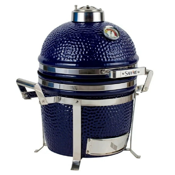 Saffire Portable Kamado Small 13" Ceramic Grill And Smoker With Stand Blue