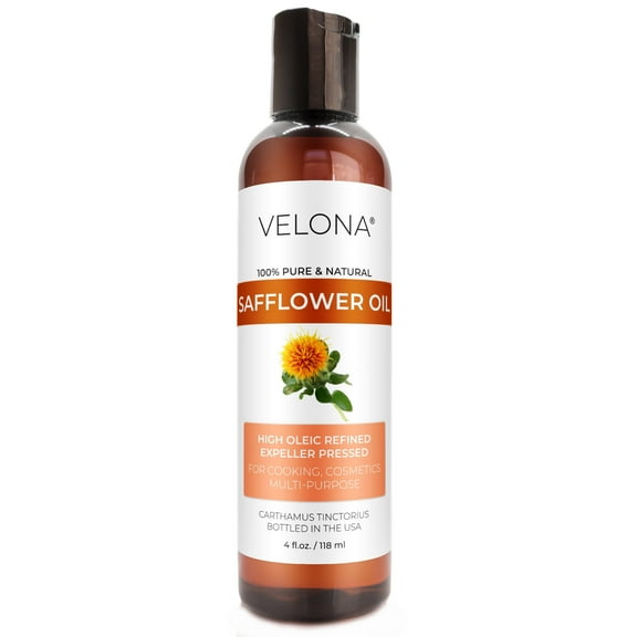 Safflower Oil by Velona - 4 fl oz | 100% Pure and Natural Carrier Oil | Refined, Expeller Pressed | Cooking, Skin, Hair, Body & Face Moisturizing | Use Today - Enjoy Results