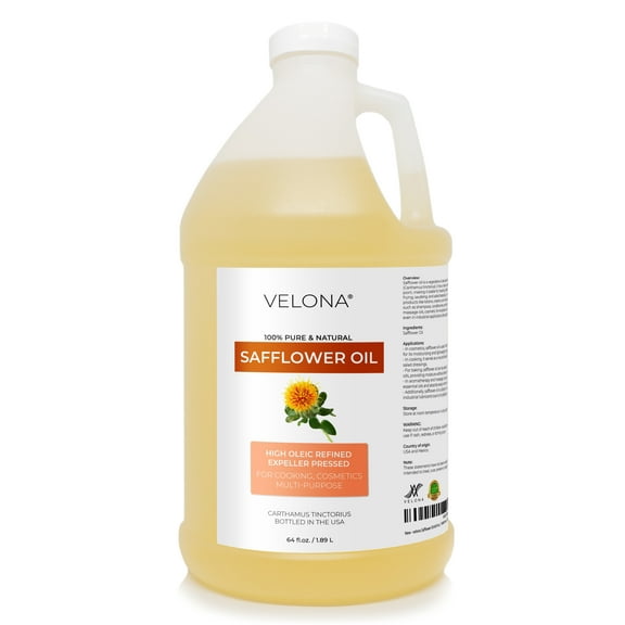 Safflower Oil by Velona - 64 fl oz | 100% Pure and Natural Carrier Oil | Refined, Expeller Pressed | Cooking, Skin, Hair, Body & Face Moisturizing | Use Today - Enjoy Results
