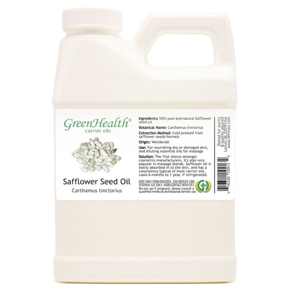 GreenHealth Safflower Seed Carrier Oil, White Plastic Jug with Cap, 16 fl oz