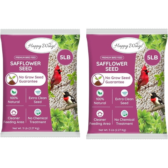 Safflower Seeds Wild Bird Food - 5 Pounds (Pack of 2)I No Grow Seed I Bird seed for Finches and other wild birds, Dry