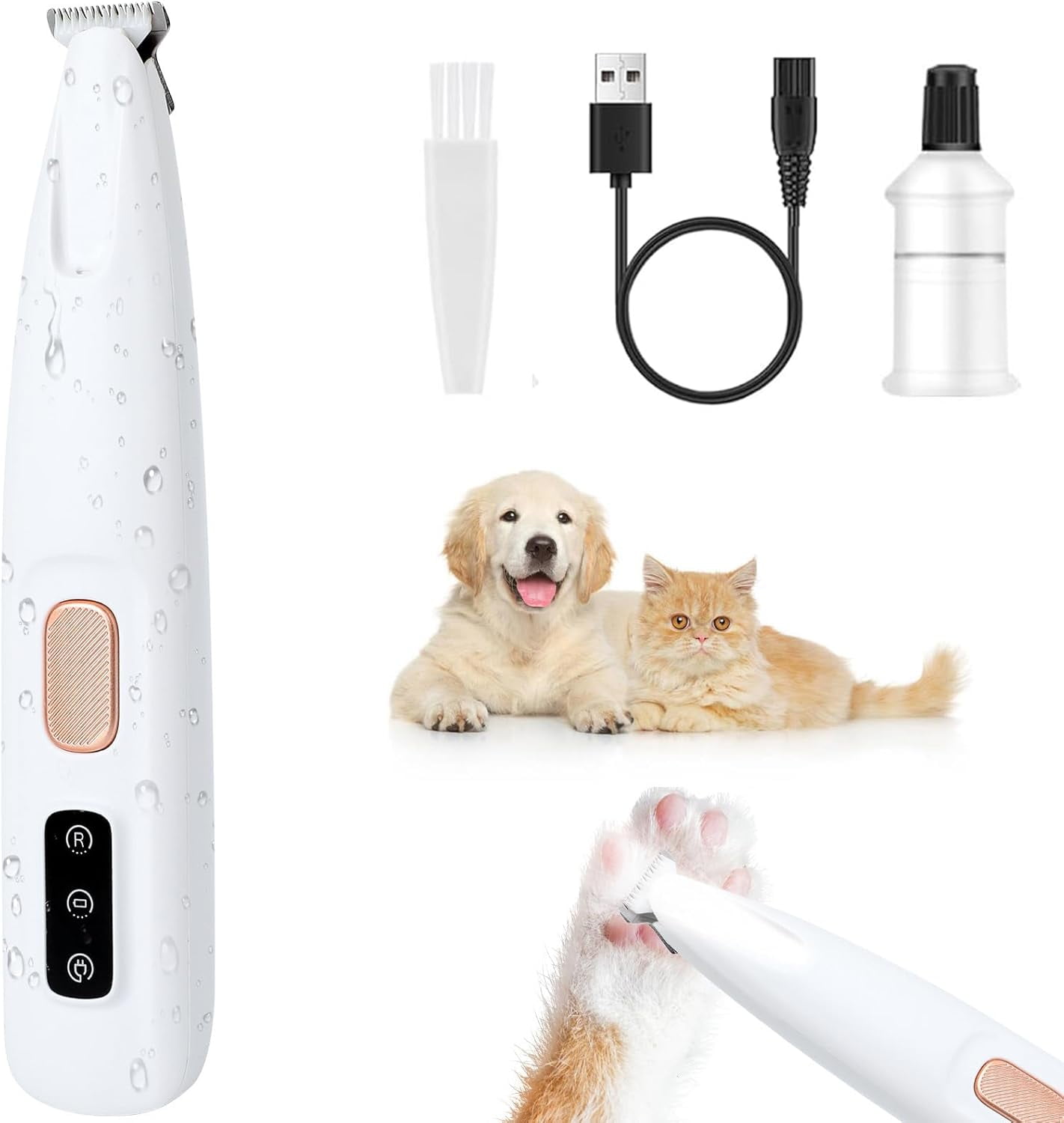 Saffory Paw Trimmer, Saffory Electric Dog Trimmer for Paws, Dog Trimmer, Pet Paws Trimmer with Led Light, Rechargeable Low Noise Pet Trimmer Waterproof Hair Clipper (White 1 Set)