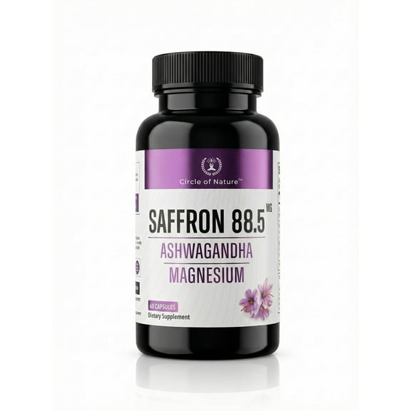 Saffron 88.5mg with Ashwagandha & Magnesium in Clean Capsules - Mood Booster for Men & Women - Made In USA, 60 Capsules