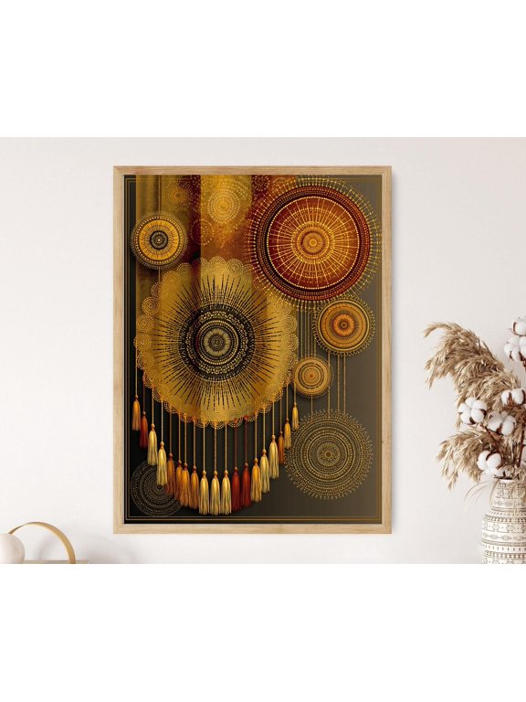 Saffron Bandhani Sunburst Rajasthan Dye Motifs Fine Art Poster , Poster Print Only