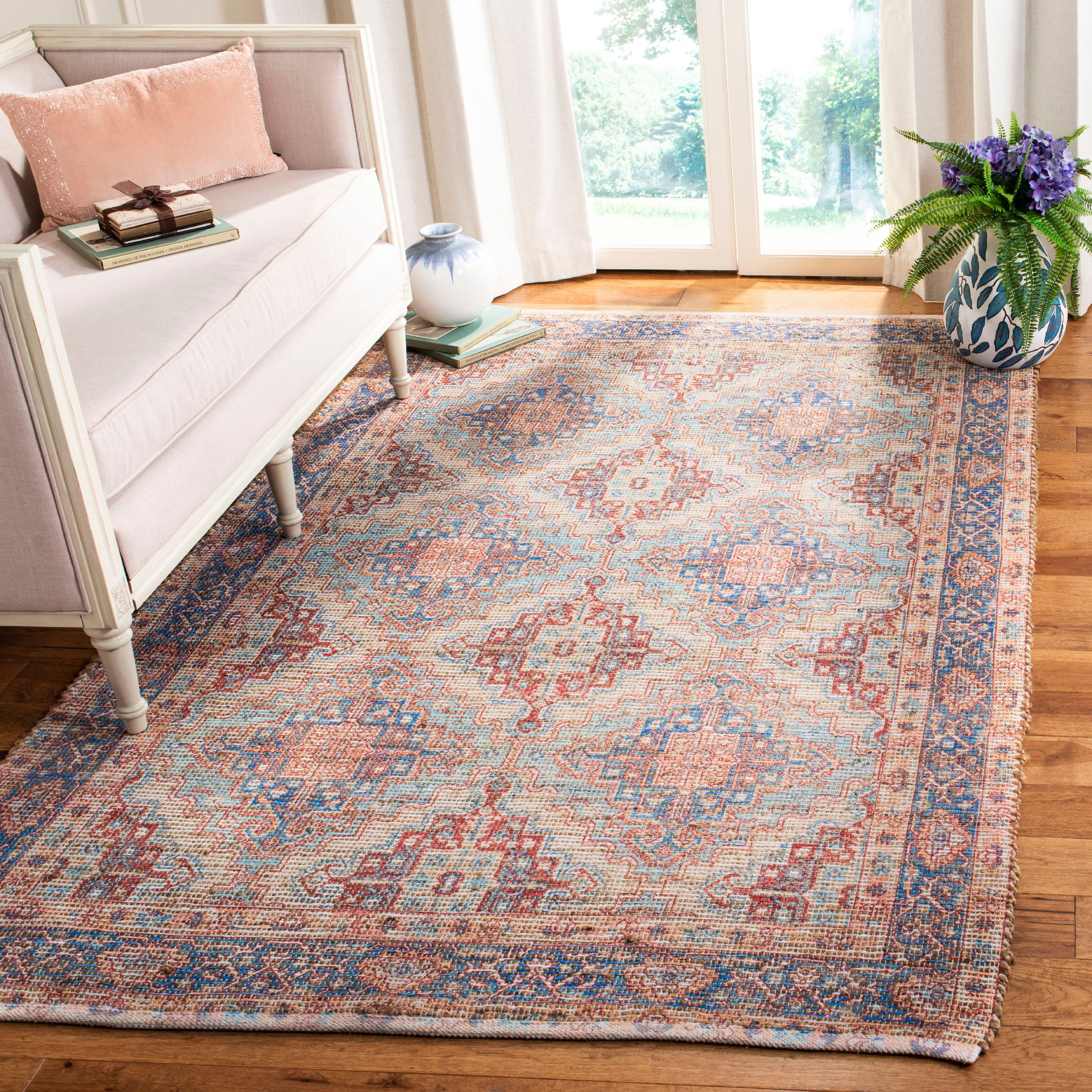 Bohemian Bliss Blue Oriental Hand-Loomed Cotton Rug 5'x8'