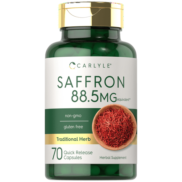 Saffron Extract Capsules 88.5mg | 70 Count | Non-GMO & Gluten Free Supplement | By Carlyle