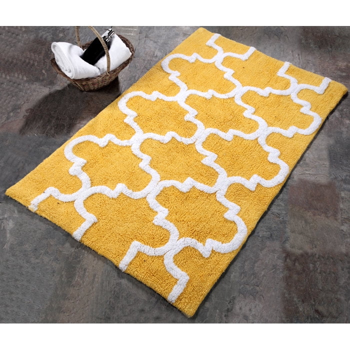 Handmade White and Yellow Cotton Geometric Area Rug