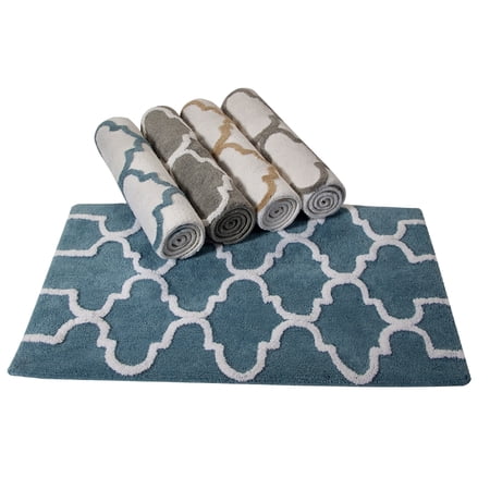 Saffron Fabs 34x21 Inches Sage Green/White Geometric Cotton Bath Rug