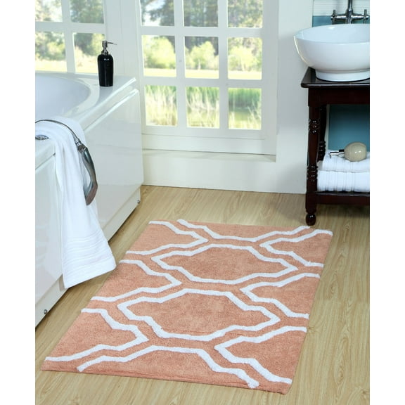 Saffron Fabs Bath Rug 100% Soft Cotton 180 GSF, Geomatric Quatrefoil Pattern