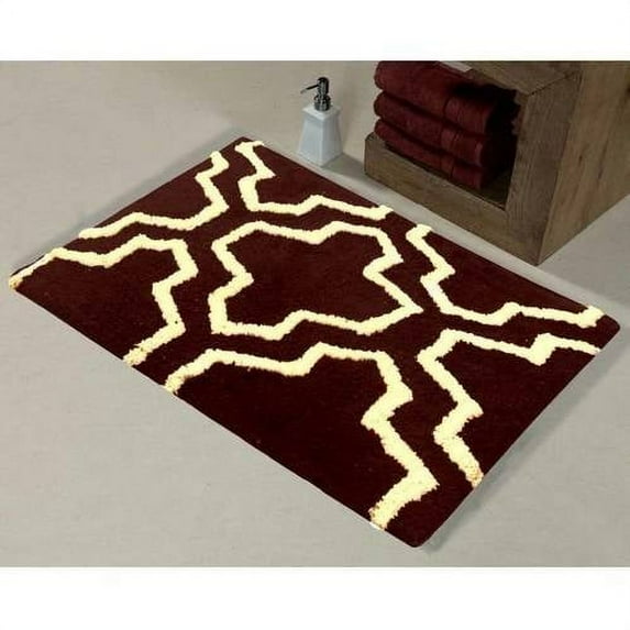 Saffron Fabs 24x17 and 34x21 Inches Chocolate/Ivory Quatrefoil Cotton 2 Pc. Bath Rug Set