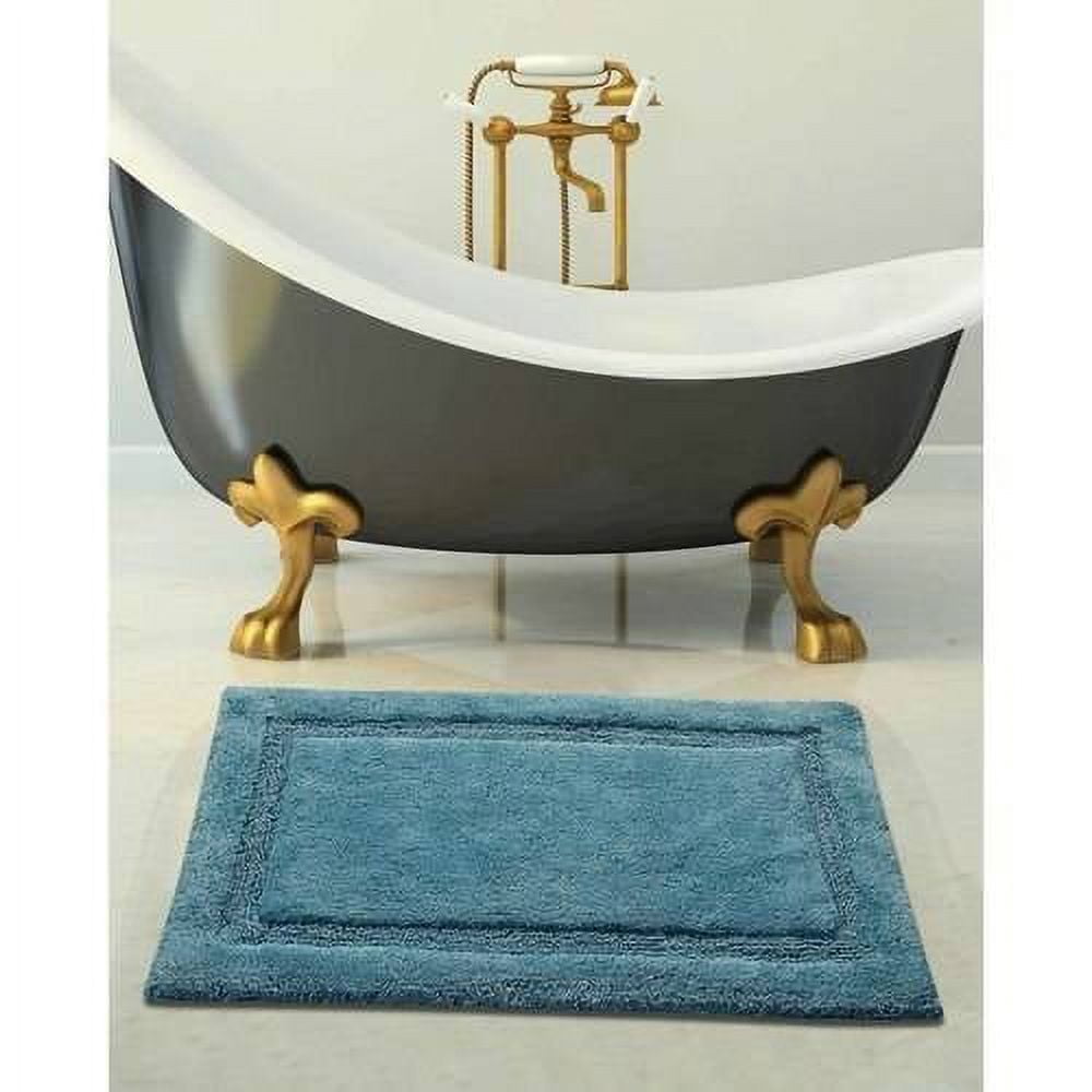 Arctic Blue Cotton Bath Rug Set with Textured Border