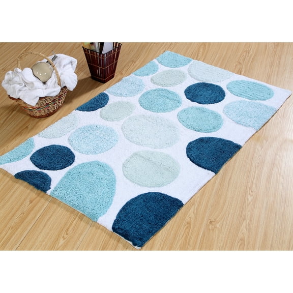 Saffron Fabs Bath Rug Cotton Non-Skid Backing Multicolor Pebble Stone