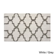 Saffron Fabs Bath Rug, Cotton, Non-Skid, Geometric, Machine Washable White/Grey 21 x 34