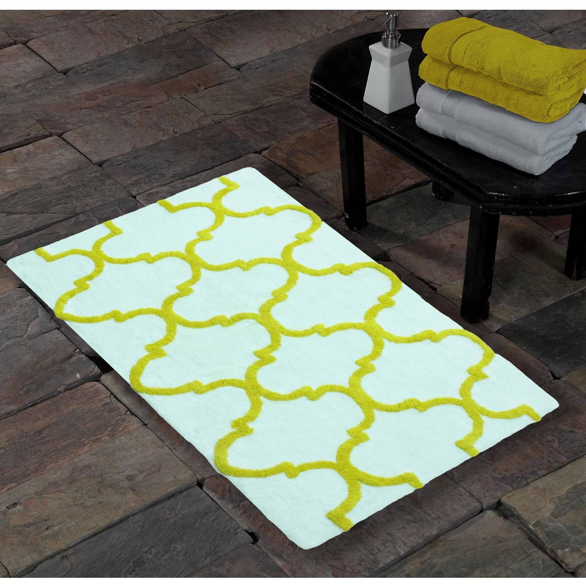 Handmade White and Yellow Cotton Geometric Area Rug