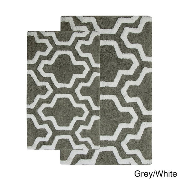 Saffron Fabs Cotton Quatrefoil Bath Rug (Set of 2) Grey/White 24 x 17 & 34 x 21