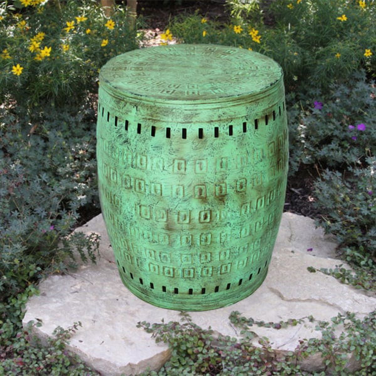 Large Green Distressed Metal Drum Stool Table
