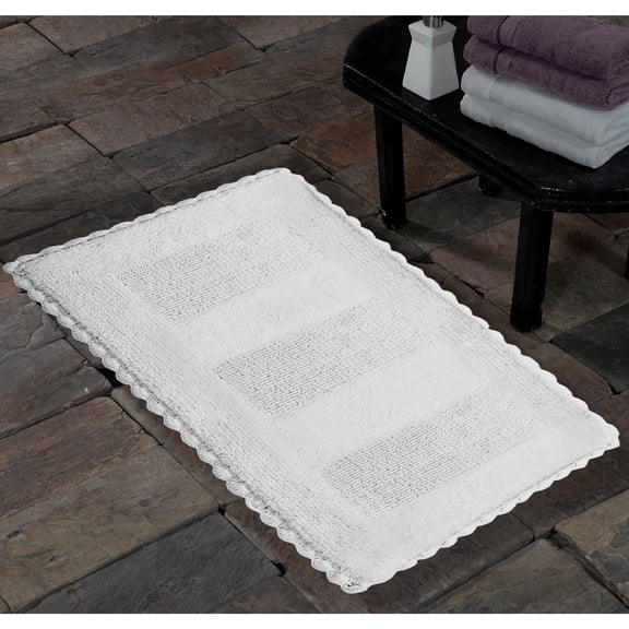 Saffron Fabs SPA Bath Rug, Reversible Hand Woven Crochet Lace Border Solid Textured Stripes Pattern, Assorted Colors and Sizes