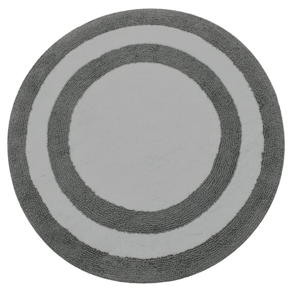 Saffron Fabs Soft Cotton, Reversible, Two-tone Pattern, 200 GSF 36-inch Round Bath Rug Gray/White