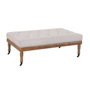 Saffron Grafton Home Woodland Upholstered Diamond Tufted Ottoman with Nail Trim and Casters Posh Halo Cream