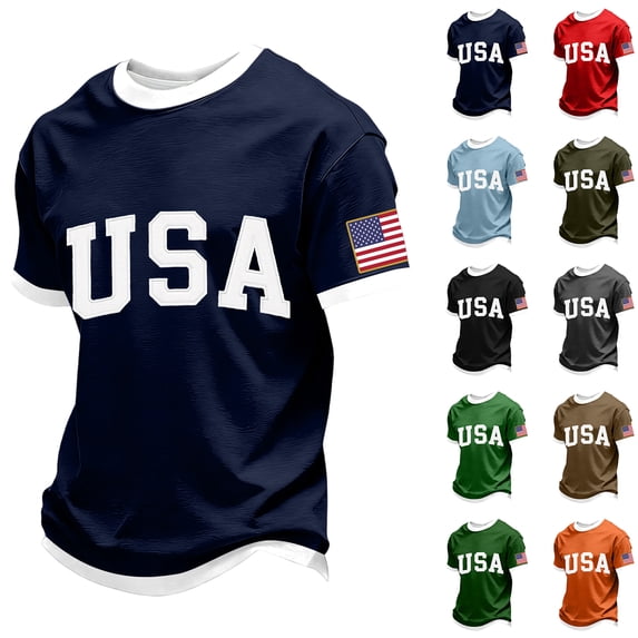 250 Anniversary USA Men Shirts Patriotic T-Shirts Crewneck Short Sleeve Tshirts 1776 - 2026 Man Shirt 250th Anniversary America Birthday Mens Top Saffron L