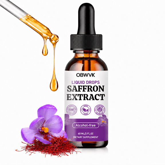 OBWVK Saffron Liquid Drops 88.5mg Pure Crocus Sativus Extract Herbal Supplement for Mood Balance & Vision Support, 2 fl oz