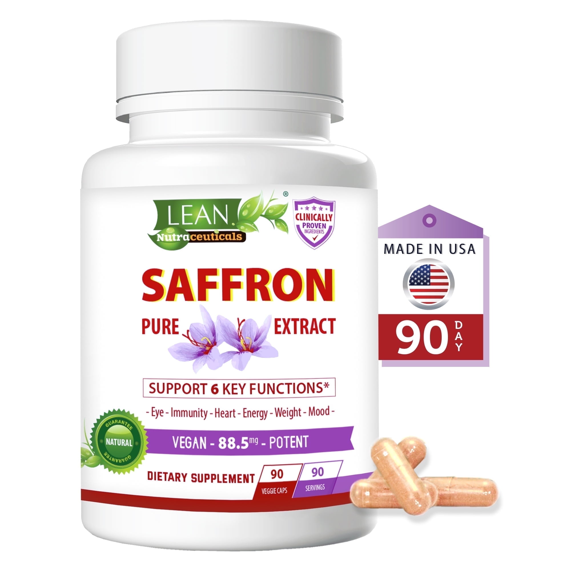 LEAN Nutraceuticals Saffron Extract Dietary Supplement 90 Capsules
