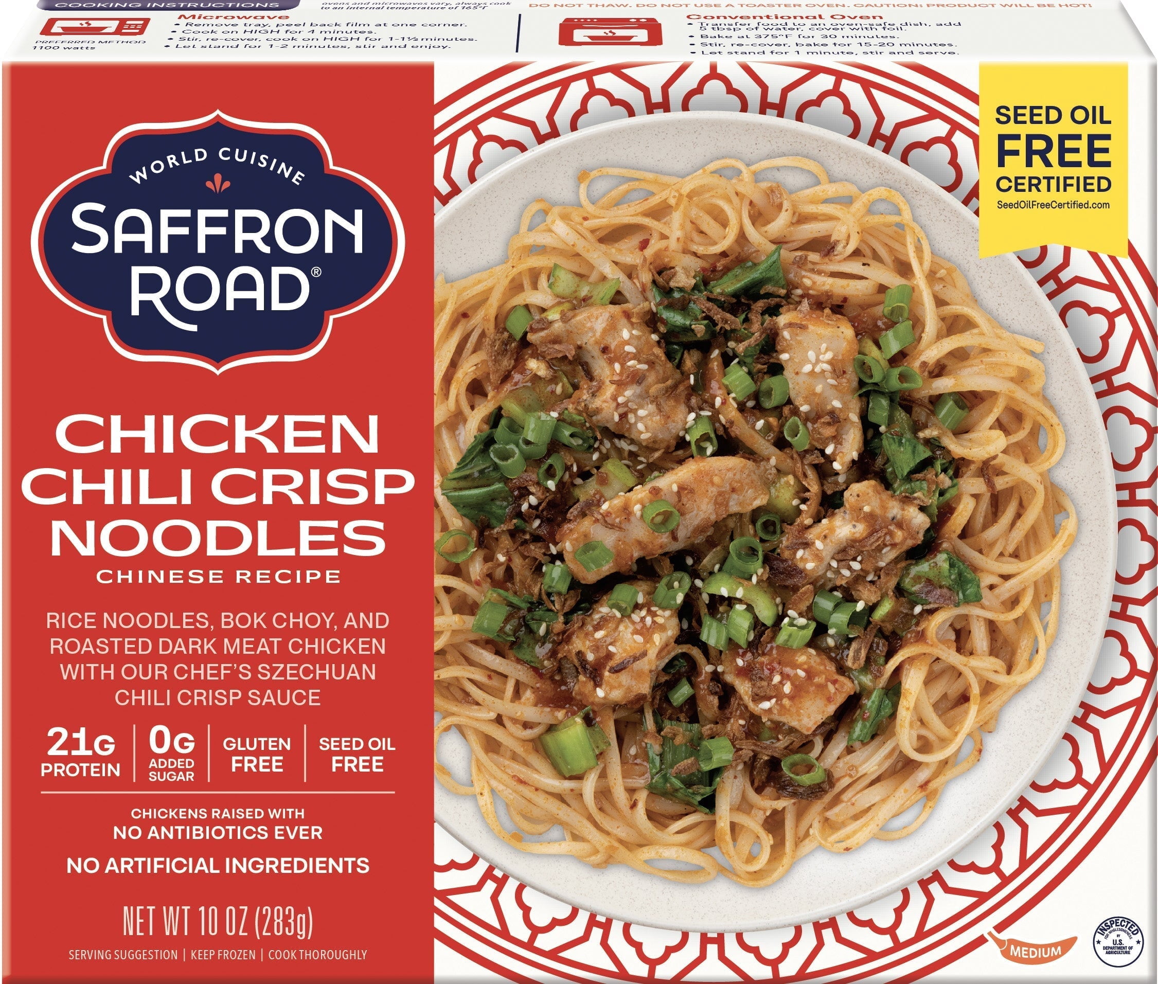 Saffron Road Chicken Chili Crisp Noodles Frozen Single Serve Meal 10 oz Halal Gluten Free