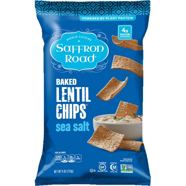 Saffron Road Sea Salt Baked Lentil Chips, 4 oz, 12 pack