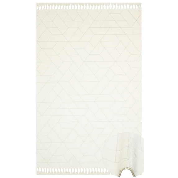 Safi Grey Geometric Micropolyester Area Rugs for Living Room Jacquard Textured Modern Rugs Soft Geometric Rug for Bedroom Washable Rug Non-Slip Bohemian Carpet Perfect for Dining Room Office Beige