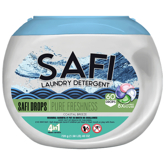 Safi Laundry Detergent Pods, 4 in 1, Coastal Scent, 60 Count