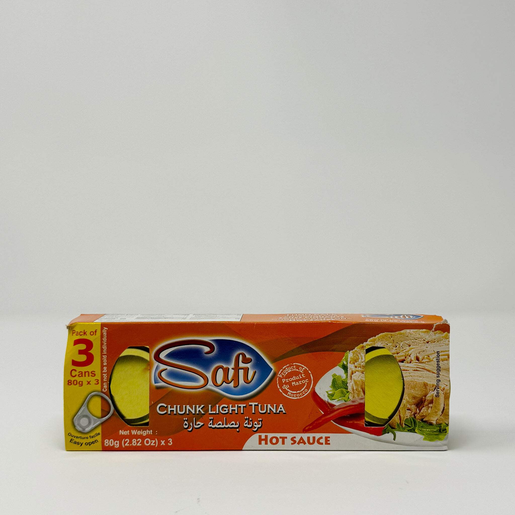 Safi Moroccan Light Tuna in Hot Sauce – 3 × 3-Packs (9 Total Cans), 80g Each