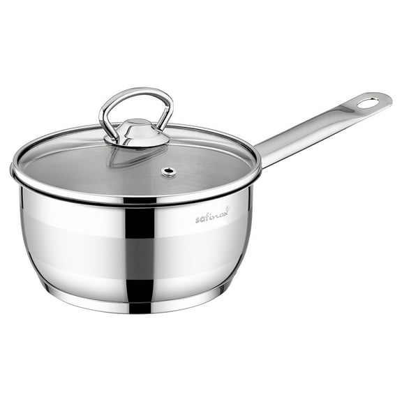 Safinox 18/10 Stainless Steel Tri-Ply Thermo Capsulated Bottom 3-Quart Sauce Pan with Glass Lid, Induction Ready, Dishwasher Safe